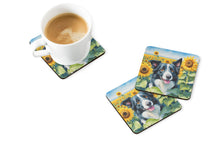 Load image into Gallery viewer, Border Collie in Sunflowers Coasters - Set of 4 Lightweight Foam, Absorbent Drink Coasters