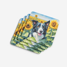 Load image into Gallery viewer, Border Collie in Sunflowers Coasters - Set of 4 Lightweight Foam, Absorbent Drink Coasters