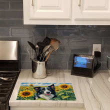 Load image into Gallery viewer, Border Collie in Sunflowers Cutting Board Tempered Glass Kitchen Cutting Surface, Heat Resistant Chopping Board with Non-Slip Feet, Decorative Food Prep &amp; Serving