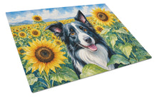 Load image into Gallery viewer, Border Collie in Sunflowers Cutting Board Tempered Glass Kitchen Cutting Surface, Heat Resistant Chopping Board with Non-Slip Feet, Decorative Food Prep &amp; Serving
