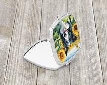 Load image into Gallery viewer, Border Collie in Sunflowers Compact Mirror – Stylish Purse Mirror with Artistic Covers