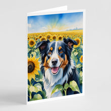 Load image into Gallery viewer, Border Collie in Sunflowers Greeting Cards - Blank Note Cards – 8-Pack of Artist-Designed Cards with Envelopes