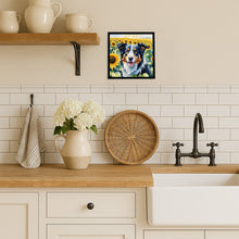 Load image into Gallery viewer, Border Collie in Sunflowers Framed Metal Print