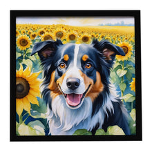 Load image into Gallery viewer, Border Collie in Sunflowers Framed Metal Print