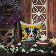 Load image into Gallery viewer, Border Collie in Sunflowers Throw Pillow - 14x14 Decorative Pillow – Art for Your Home &amp; Patio