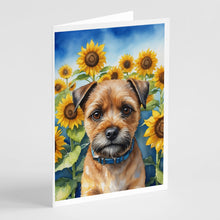 Load image into Gallery viewer, Border Terrier in Sunflowers Greeting Cards - Blank Note Cards – 8-Pack of Artist-Designed Cards with Envelopes