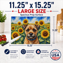 Load image into Gallery viewer, Border Terrier in Sunflowers Cutting Board Tempered Glass Kitchen Cutting Surface, Heat Resistant Chopping Board with Non-Slip Feet, Decorative Food Prep &amp; Serving