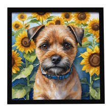 Load image into Gallery viewer, Border Terrier in Sunflowers Framed Metal Print