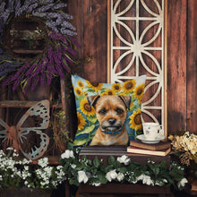 Load image into Gallery viewer, Border Terrier in Sunflowers Throw Pillow