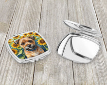 Load image into Gallery viewer, Border Terrier in Sunflowers Compact Mirror – Stylish Purse Mirror with Artistic Covers