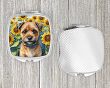 Load image into Gallery viewer, Border Terrier in Sunflowers Compact Mirror – Stylish Purse Mirror with Artistic Covers