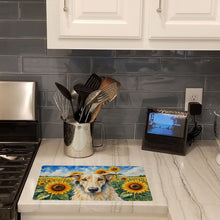 Load image into Gallery viewer, Borzoi in Sunflowers Cutting Board Tempered Glass Kitchen Cutting Surface, Heat Resistant Chopping Board with Non-Slip Feet, Decorative Food Prep &amp; Serving