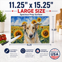 Load image into Gallery viewer, Borzoi in Sunflowers Cutting Board Tempered Glass Kitchen Cutting Surface, Heat Resistant Chopping Board with Non-Slip Feet, Decorative Food Prep &amp; Serving