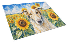 Load image into Gallery viewer, Borzoi in Sunflowers Cutting Board Tempered Glass Kitchen Cutting Surface, Heat Resistant Chopping Board with Non-Slip Feet, Decorative Food Prep &amp; Serving