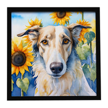 Load image into Gallery viewer, Borzoi in Sunflowers Framed Metal Print