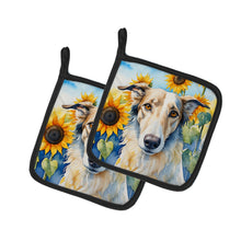 Load image into Gallery viewer, Borzoi in Sunflowers Pot Holders - Set of 2 Decorative Kitchen Helpers | Made in the USA