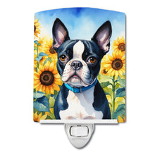 Load image into Gallery viewer, Boston Terrier in Sunflowers Ceramic Night Light
