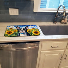 Load image into Gallery viewer, Boston Terrier in Sunflowers Dish Drying Mat Absorbent Dish Drying Mat Pad for Kitchen Counter Dish Drainer Mat for Countertop, 14 x 21", Multicolor