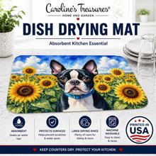 Load image into Gallery viewer, Boston Terrier in Sunflowers Dish Drying Mat Absorbent Dish Drying Mat Pad for Kitchen Counter Dish Drainer Mat for Countertop, 14 x 21", Multicolor