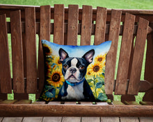 Load image into Gallery viewer, Boston Terrier in Sunflowers Throw Pillow - 14x14 Decorative Pillow – Art for Your Home &amp; Patio