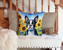 Load image into Gallery viewer, Boston Terrier in Sunflowers Throw Pillow - 14x14 Decorative Pillow – Art for Your Home &amp; Patio