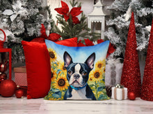 Load image into Gallery viewer, Boston Terrier in Sunflowers Throw Pillow - 14x14 Decorative Pillow – Art for Your Home &amp; Patio