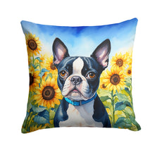 Load image into Gallery viewer, Boston Terrier in Sunflowers Throw Pillow - 14x14 Decorative Pillow – Art for Your Home &amp; Patio