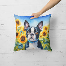 Load image into Gallery viewer, Boston Terrier in Sunflowers Throw Pillow