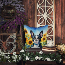 Load image into Gallery viewer, Boston Terrier in Sunflowers Throw Pillow