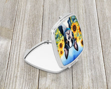 Load image into Gallery viewer, Boston Terrier in Sunflowers Compact Mirror – Stylish Purse Mirror with Artistic Covers