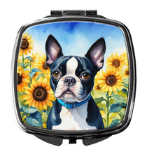 Load image into Gallery viewer, Boston Terrier in Sunflowers Compact Mirror – Stylish Purse Mirror with Artistic Covers
