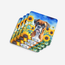 Load image into Gallery viewer, Boxer in Sunflowers Coasters - Set of 4 Lightweight Foam, Absorbent Drink Coasters