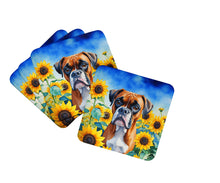 Load image into Gallery viewer, Boxer in Sunflowers Coasters - Set of 4 Lightweight Foam, Absorbent Drink Coasters