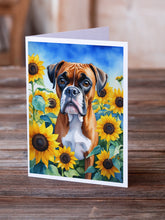 Load image into Gallery viewer, Boxer in Sunflowers Greeting Cards - Blank Note Cards – 8-Pack of Artist-Designed Cards with Envelopes