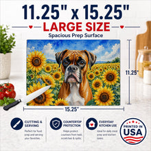 Load image into Gallery viewer, Boxer in Sunflowers Cutting Board Tempered Glass Kitchen Cutting Surface, Heat Resistant Chopping Board with Non-Slip Feet, Decorative Food Prep &amp; Serving