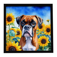 Load image into Gallery viewer, Boxer in Sunflowers Framed Metal Print