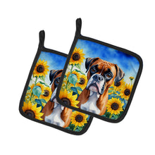 Load image into Gallery viewer, Boxer in Sunflowers Pot Holders - Set of 2 Decorative Kitchen Helpers | Made in the USA