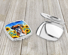 Load image into Gallery viewer, Boxer in Sunflowers Compact Mirror – Stylish Purse Mirror with Artistic Covers