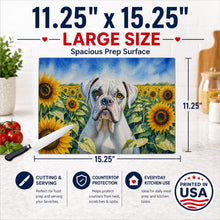 Load image into Gallery viewer, Boxer in Sunflowers Cutting Board Tempered Glass Kitchen Cutting Surface, Heat Resistant Chopping Board with Non-Slip Feet, Decorative Food Prep &amp; Serving
