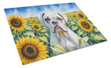 Load image into Gallery viewer, Boxer in Sunflowers Cutting Board Tempered Glass Kitchen Cutting Surface, Heat Resistant Chopping Board with Non-Slip Feet, Decorative Food Prep &amp; Serving