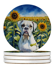 Load image into Gallery viewer, Boxer in Sunflowers Large Sandstone Coasters Pack of 4