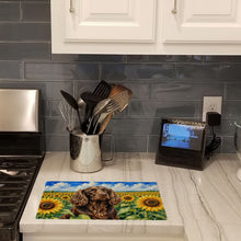 Load image into Gallery viewer, Boykin Spaniel in Sunflowers Cutting Board Tempered Glass Kitchen Cutting Surface, Heat Resistant Chopping Board with Non-Slip Feet, Decorative Food Prep &amp; Serving