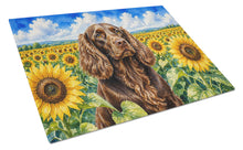 Load image into Gallery viewer, Boykin Spaniel in Sunflowers Cutting Board Tempered Glass Kitchen Cutting Surface, Heat Resistant Chopping Board with Non-Slip Feet, Decorative Food Prep &amp; Serving