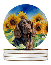 Load image into Gallery viewer, Boykin Spaniel in Sunflowers Large Sandstone Coasters Pack of 4