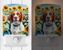 Load image into Gallery viewer, Brittany Spaniel in Sunflowers Ceramic Night Light