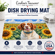 Load image into Gallery viewer, Brittany Spaniel in Sunflowers Dish Drying Mat Absorbent Dish Drying Mat Pad for Kitchen Counter Dish Drainer Mat for Countertop, 14 x 21", Multicolor