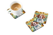 Load image into Gallery viewer, Brittany Spaniel in Sunflowers Coasters - Set of 4 Lightweight Foam, Absorbent Drink Coasters