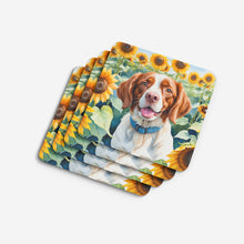 Load image into Gallery viewer, Brittany Spaniel in Sunflowers Coasters - Set of 4 Lightweight Foam, Absorbent Drink Coasters