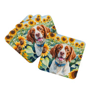 Load image into Gallery viewer, Brittany Spaniel in Sunflowers Coasters - Set of 4 Lightweight Foam, Absorbent Drink Coasters