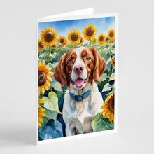 Load image into Gallery viewer, Brittany Spaniel in Sunflowers Greeting Cards - Blank Note Cards – 8-Pack of Artist-Designed Cards with Envelopes